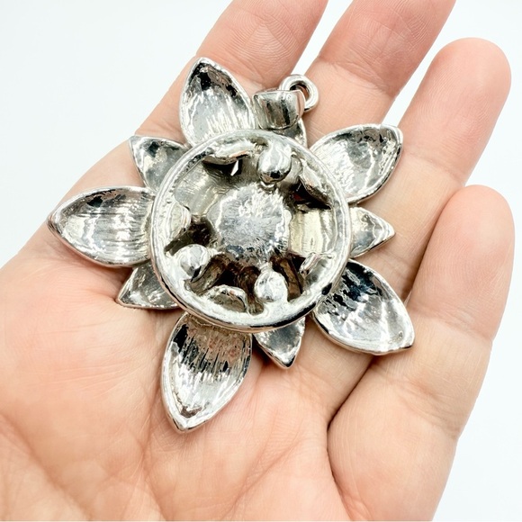 Pink Enamel Rhinestones Floral Brooch Pedant - Picture 3 of 5